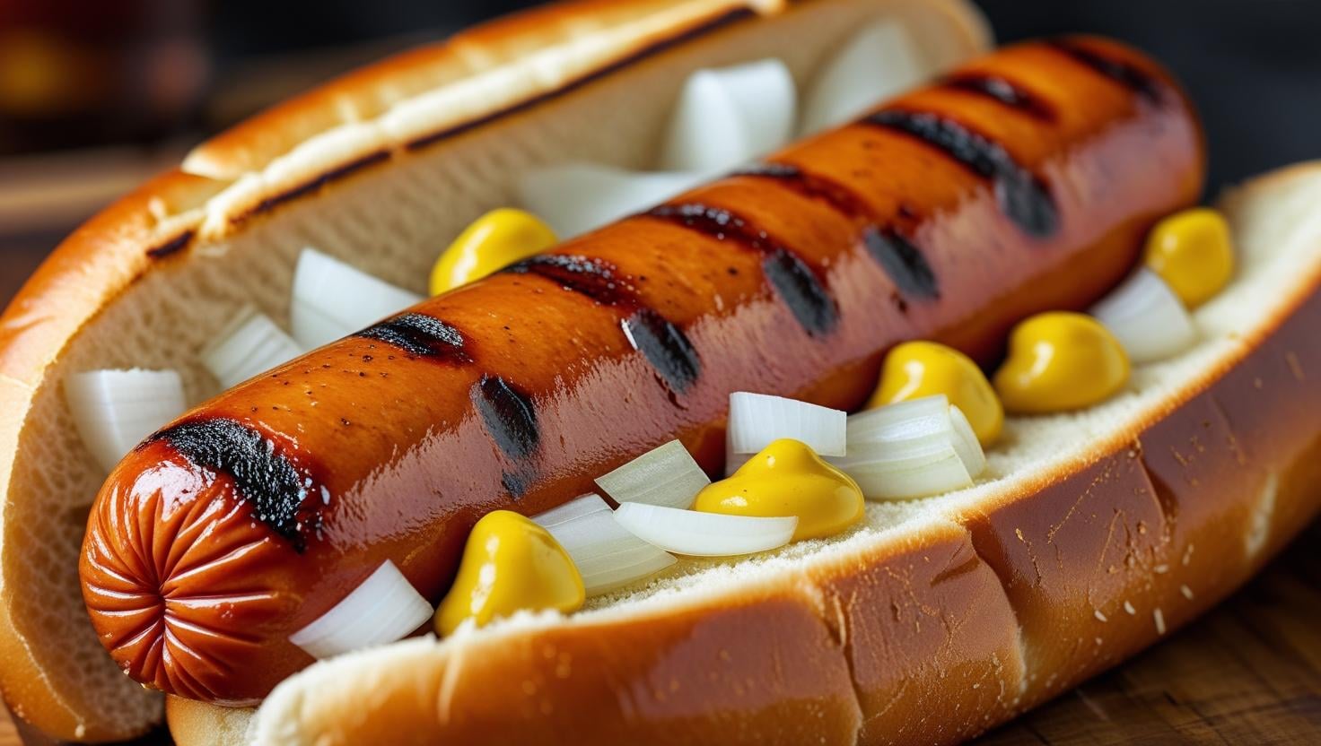 LIVE STN- Hot Dog Bun Chicken Frank and in long bun topped with choice of chilli & tomato sauce